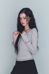 ステッチリボンT グレー