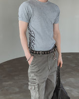 Beryl Lettering Ribbed Short Sleeve T-shirt