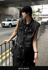 Semi-Cropped Multi-Pocket Denim Vest