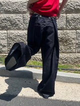 Tuck-On Back Button Wide Fit Selvage Denim Long Pants (2 colors)