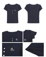 半袖ボタンスリムリブド半袖Tシャツ