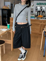 Poly Stripe Bermuda Slacks (+Belt Set)