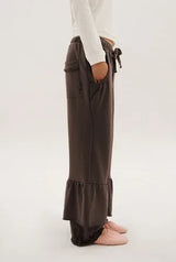 Frill sweat pants - deep brown