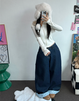 リボン🎀ワイドリボンロールアップデニムパンツ 🩵🎀