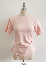 Linda Round-Neck Shirred Slit Short Sleeve T-Shirt