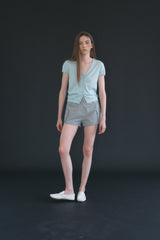 T/T Button half knit cardigan (soft blue)