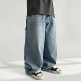 Oil waistband deep-washed capanger denim wide pants (3 colors)