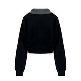 ホルターカラー ノースリーブ&長袖 クロップドニット ツーピースセット (2 colors)