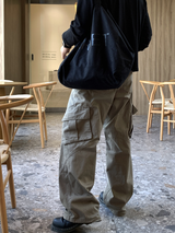 Bias Incision Washed Semi Wide Cargo Pants