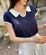 Cooly V Color Matching Collar Knit