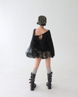 Buckle backless off-shoulder sweatshirt