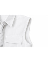 Celine Dot Scarf Linen Sleeveless Blouse Beige