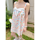 [GirlyFancyClub] Vacation Travel Outfit Pure Cotton French Style Color Painting Printed Sleeveless Dress