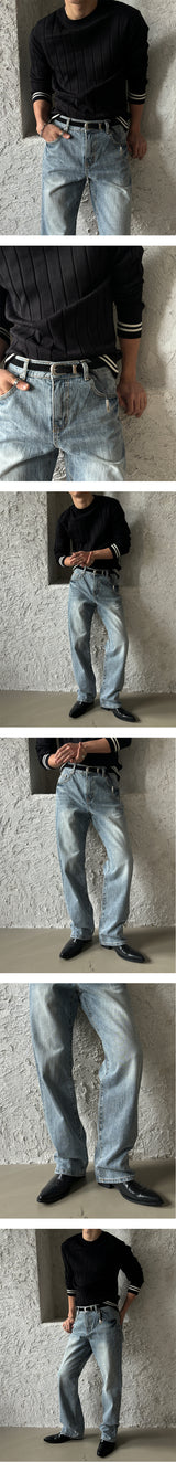 [BASIC ITEM] ライトブラッシュセミワイドデニムパンツ(S-XL)