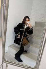 French velvet embroidered no collar jacket