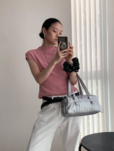designer スタンドカラー半袖ニットウェア