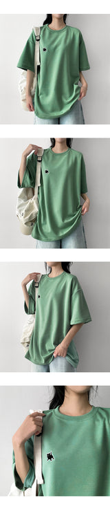 cat embroidered short-sleeved shirt
