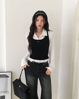 Tweety Frill Collar Polka Dot Long Sleeve T-Shirt