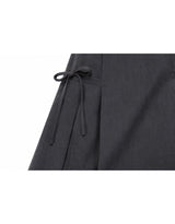 Ribbon Pleates A-Line Midi Skirt Charcoal