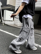 ピグメントバルーンステッチカーゴデニムパンツ