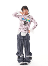 sillysis 可愛いイラストの小熊、ピンクの花柄プリント、宮廷風のギャザーレース付きTシャツ、インナー用トップス レディース