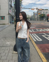 luv french shirring halter sleeveless bl/top