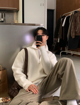Nade Washable Overfit High Neck Turtle Semi-Zip-Up Knit
