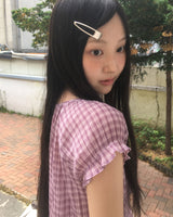 Lizzy チェック柄パフシャーリングブラウス