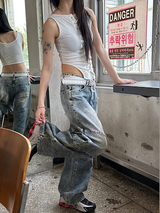 キッチュスリットワイドデニムパンツ