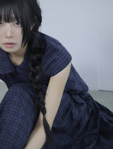 Cozy Check Shirt Blouse -Navy