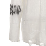 8287 Pierced Graffiti Logo Vintage Knit Sweater (White)