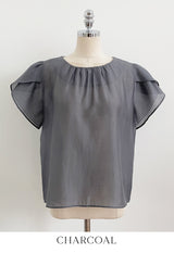 Muse Round Neck Shirred Tulip Blouse
