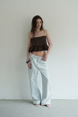 Tie satin blouse_brown