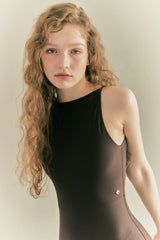 BACK RIBBON LEOTARD SWIMSUIT_Mocha