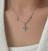 sif color twin cross turquoise vertical double ball short long layered gemstone necklace