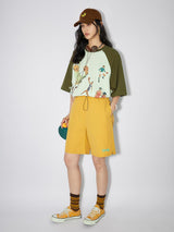Mesh panel printed casual shorts