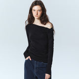 UNBALANCE SLIM LONG SLEEVED TOP_LIGHT GRAY