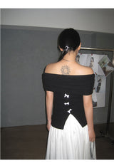 Black Macaron Bow Off Shoulder Tee