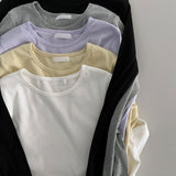プロミラウンドネックベーシックソリッドロングスリーブTシャツ (5 Colors)