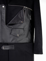 Leather Biker Paneled Wool Coat