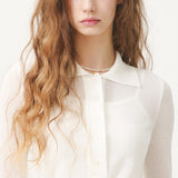 SHEER LONG SLEEVED POLO - IVORY