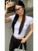 クラシックドットUネッククロップ半袖Tシャツ