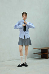 LOWELL SLIM FIT STRIPE SHIRRLING SHIRT / SKY BLUE