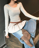 メローデザインロングスリーブカットソー (or Long-Sleeve Top)