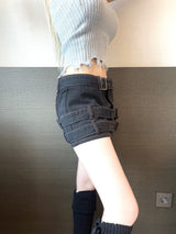 1206. 3 Belt hip denim mini sk (2color)