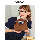 muvaレザー ベントスタイル ギャザーハンドバッグ 2WAYショルダーバッグ