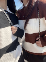 [UNISEX] Take Hachi Dangara Striped Collar Neck Long Sleeve Knit (5 colors)