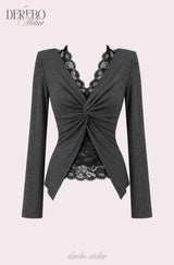 Roy Black Halter Lace Twist Long Sleeve T-shirt