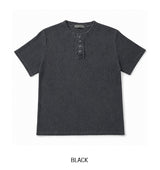 Wheat Pigment Rib Muscle Henley Neck Short Sleeve T-shirt