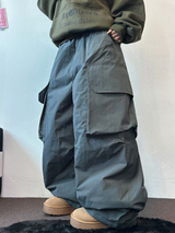 HOT HEAT 🔥 PADDING CARGO OVER UNISEX LONG PANTS🩶🖤2COLOR